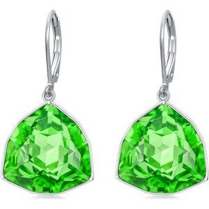 Sterling Silver Peridot Simple Geometric Birthstone Dangle Drop Earring Jewelry
